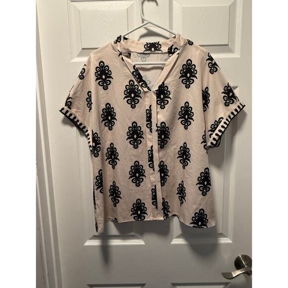 SHEIN BOHO Short Sleeve V-Neck Printed Blouse - Picture 1 of 5